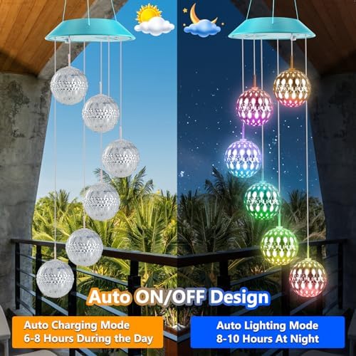 Solar Wind Chimes Outdoor,Color Changing Moroccan Ball Gift for Mom Grandma - Image 2