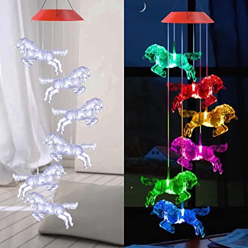 Solar Horse Wind Chimes, Color Changing Horses Wind Chime, Waterproof Solar Horse Lights, Romantic Solar Powered Horse Wind Chime, Home, Yard, Balcony, Outdoor, Garden Decoration Gifts, Gifts for Mom by Solawindchime