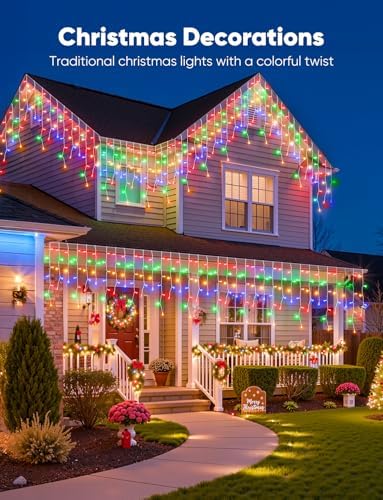 Icicle Lights Outdoor - 66 FT 736 LED Icicle Christmas Lights with 138 Drops, 8 Modes Icicle String Lights with Remote & Timer, Waterproof Fairy Lights for Roof Patio Tree House Decor, Multicolor - Image 3