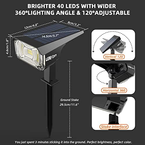 LEREKAM Solar Spot Lights Outdoor,IP65 Waterproof 40 LEDs Solar Landscape Spotlights,USB & Solar Powered Wall Lights,3 Modes Outdoor Solar Garden Lights Outdoor In-Ground Lights for Yard Porch 4 Pack - Image 6