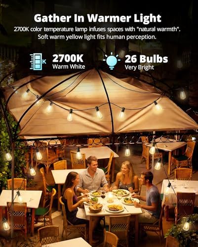 VIPAR Outdoor String Lights, 60FT LED Patio Lights Waterproof 28 ST38 Bulbs - Image 4
