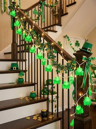 Shamrock String Lights, 8.5Ft St Patrick's Day Decorations String Lights with 10 Green Clover Lights, Connectable Shamrock Indoor Fairy Lights for St Patrick's Day Party Irish Holiday Garden Decor - Image 6