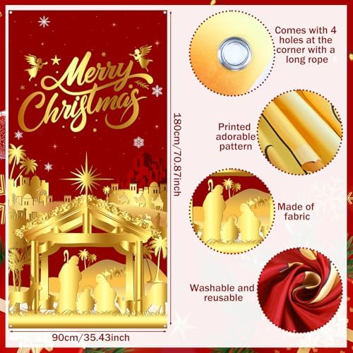 Oudain 3 Pack Christmas Decorations Jesus Door Cover Porch Sign Banner - Image 4