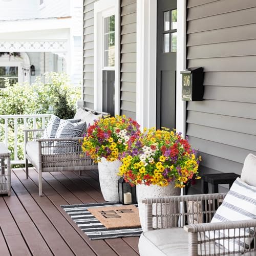 Grunyia Artificial Fake Plants Flowers for Outdoor Spring Decoration, 16 Bundles Faux Silk Colorful Daisy UV Resistant Realistic for Outside Porch Patio Home Yard Garden Planters Pots Window Box(Mix) - Image 4
