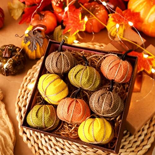 Kajaia 16 Pcs Mini Fall Pumpkin Hanging Ornament for Tree 2.05 Inch Thanksgiving Burlap Fabric Pumpkin Thanksgiving Hanging Decor for Fall Tree Harvest Party Mantel Wall Craft (Fresh Color) - Image 3