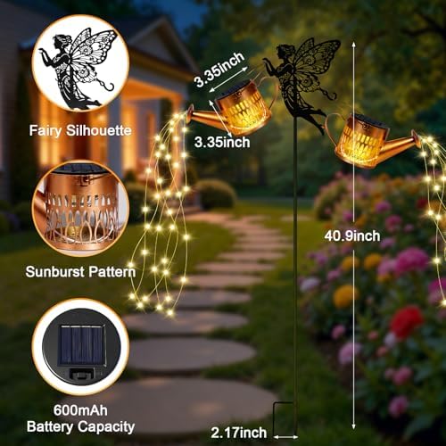 2 Pack Solar Watering Can Lights, Metal Solar Lights Outdoor Decorative - Image 3