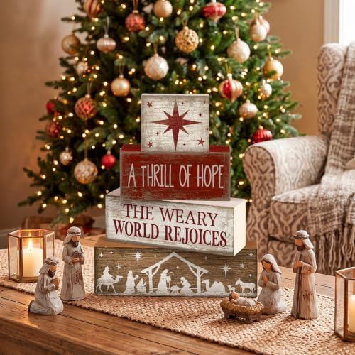 Lineshading 4 Pcs Christmas Table Decorations, Nativity Wooden Block Signs - Image 4