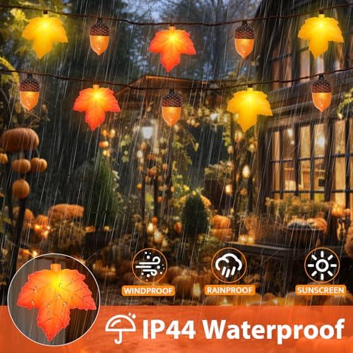 Couah 8.5 FT 3D Orange Maple Leaf & Acorn Lights with 10 LED Plug in Fall String Lights for Indoor and Outdoor Home Bedroom Autumn Party Harvest Fall Decorations - Image 3
