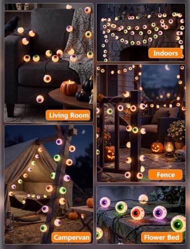 GOOTHY Halloween Eyeball String Lights 8.5Ft Halloween Decorative String Lights with 10 Incandescent Multicolor Eyeball Lights for Party, Christmas, Carnival, Celebration Indoor/Outdoor Decor - Image 7