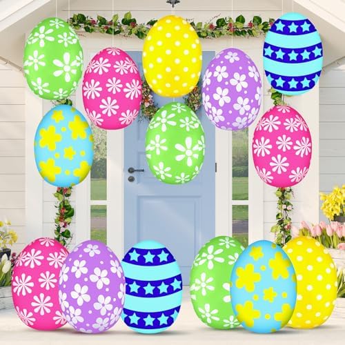 18 Pieces 12 Inch Inflatable Easter Eggs Easter Outdoor Yard Decoration Large Inflatable Hanging Eggs Ornaments Giant PVC Kids Toys for Garden Lawn Party Decor by Chitidr