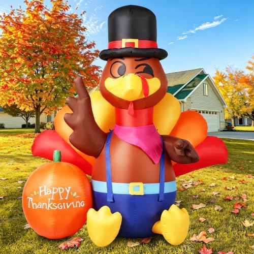 6.3FT Thanksgiving Inflatables Turkey Outdoor Decorations with LED Lights - Image 4