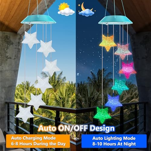 Solar Wind Chimes Outdoor, Color Changing Star Gift for Mom Grandma - Image 2