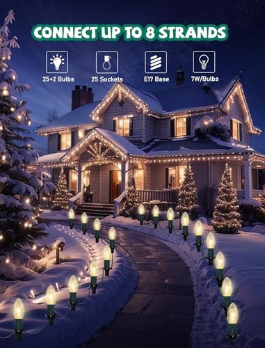 GOOTHY Christmas Pathway Lights Outdoor, 38Ft Outdoor Xmas Decorations String Lights with 25 C9 Warm White Christmas Pathway Stakes Lights for Walkway Yard Lawn Sidewalk Driveway Garden - Image 3