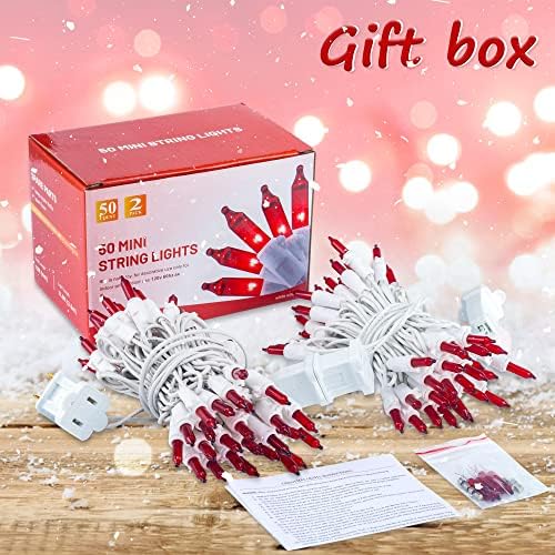 Hopolon Red Christmas Lights, 2 Pack Total 100 Count 26 FT,White Wire - Image 7