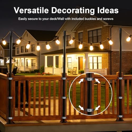 6 Pack String Light Poles for Outside, Upgraded Heavy-Duty Metal Poles for Outdoor String Lights with Fork, Adjustable Lighting Hanging Accessories for Patio Decor Pergola Backyard Garden Decorations - Image 5