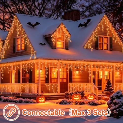 YEGUO 33ft 400 LED Orange Halloween Lights, Connetable Icicle Light Outdoor Waterproof, 8 Modes Christmas Lights Indoor Plug in for Thanksgiving House Patio Fall - Image 7