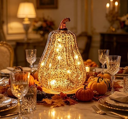 Fall Decorations for Home,Mercury Glass Pumpkin Lights with Timer(Coffee) - Image 4