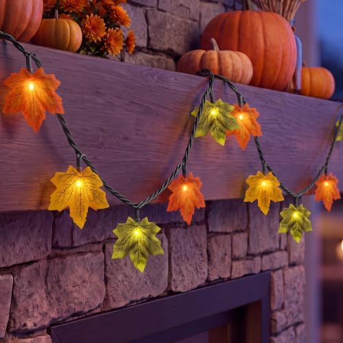 SUNSGNE 13.6FT Fall Lights, 35 LED Maple Leaf Thanksgiving String Lights by SUNSGNE