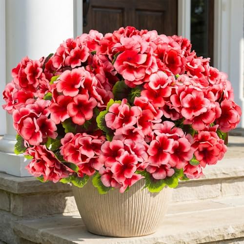 lovemoon 16 Pcs Artificial Geranium Plant Realistic Silk Flowers for Outside UV Resistant Faux Geraniums Flowers for Indoor Outdoor Home Garden Office Decoration (16, Peach) - Image 4