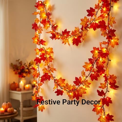 Brillarlights Autumn Garland Fall Decorations for Home, 11FT Fall Decor Lighted Garland with Lights, 50 Lighted Fall Leaf Garland Plug in, Connectable Fall Garland for Mantle Stairs Decor - Image 6