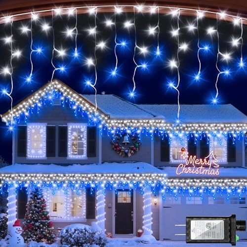 670 LED 66ft Christmas Lights with 148 Drops, 12 Lighting Modes Blue & White Christmas Decoration Twinkling Lights Dimmable, Timer Outdoor Waterproof Fairy Lights for Indoor Garden House Eaves Roof by YHBJKCZ