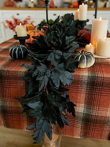 PARTY JOY Black Artificial Maple Leaf Garland - 6PCS 5.6Ft Halloween Decor, Gothic Fall Vines for Front Porch, Thanksgiving Autumn Table Centerpiece & Wall Hanging - Image 7