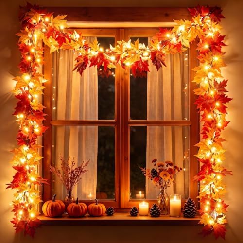 Fall Garland with Lights 9Ft Large Leaves Fall Decor Halloween Decorations - Image 5