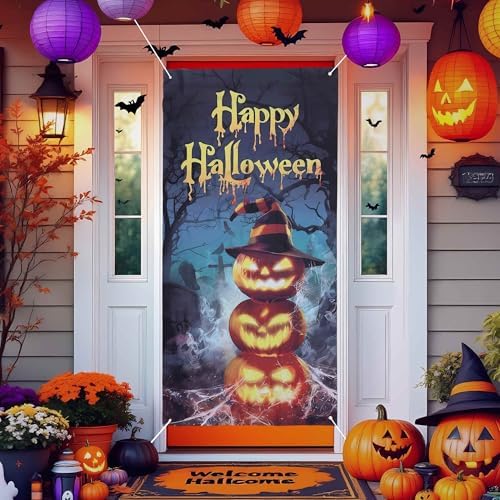 Halloween Decorations Pumpkin Door Cover Decor for Front Door Porch Outdoor Decor Window Wall by BULLSPANN