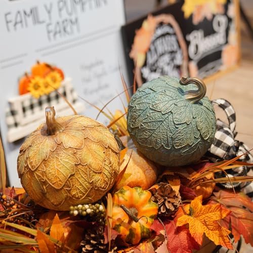 DiliComing Fall Decorations for Home Fake Pumpkin - 6.5 Inch Artificial Pumpkin Halloween Decor, Decorative Resin Leaf Pumpkin Table Accent for Halloween, Fall Harvest and Thanksgiving - Image 4