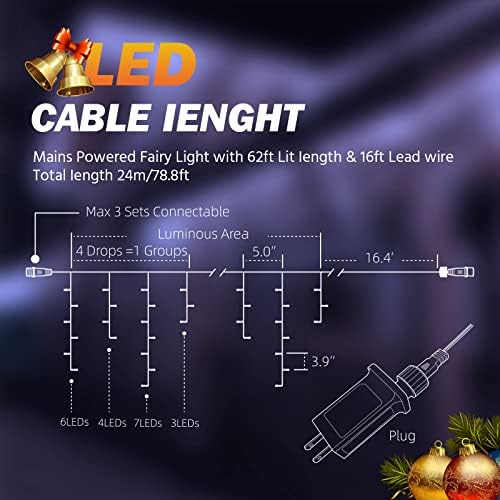 USOKYO Icicle Christmas Lights, 62FT LED Icicle String Lights with 144 Drops, Outdoor/Indoor Use, 8 Modes, Cool White - Image 6
