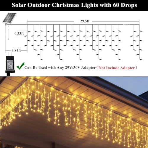320LED Solar Christmas Lights Outdoor Waterproof Christmas Decorations Lights 29.5ft 60 Drops,8 Modes Solar Powered Rechargeable Fairy Lights for Party, Holiday,Wedding Decorations (Warm White) - Image 2