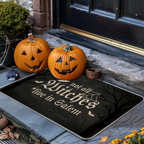 Halloween Door Mat Not All Witches Live in Salem Rug Outdoor Decorative Doormats Entrance Rugs Floor Front Mats for Farmhouse Home Kitchen 17 x 27 Inch - Image 2