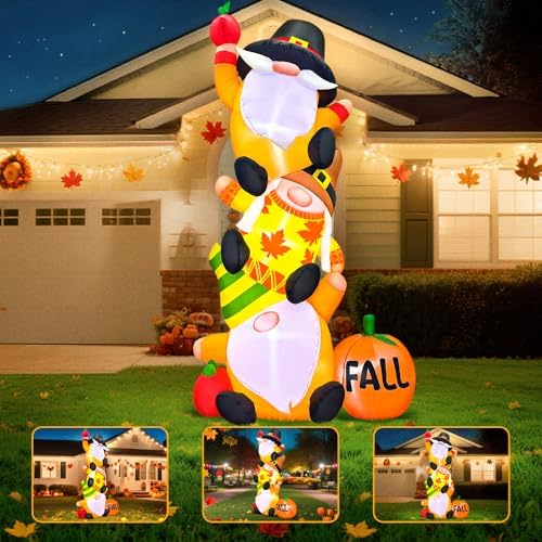 6FT Thanksgiving Inflatables Outdoor Decoration Inflatable Three Gnomes, Built in LED Lights Blow Up Yard Decorations for Fall Holiday Party Garden Lawn Décor - Image 3