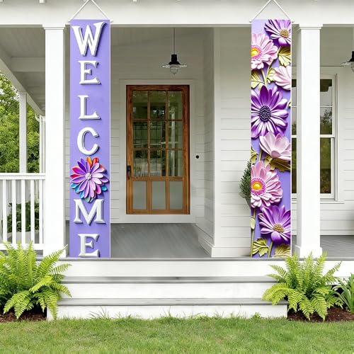 Porch Banners 71x12 Inch Welcome Purple Floral Spring Summer Decor - Image 5
