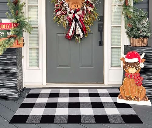 Fall Buffalo Plaid Doormat 24"x35"Black White Outdoor Rug for Front Porch - Image 7