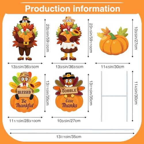 Thanksgiving Yard Decorations Outdoor, 6 Pcs Turkey Yard Signs for Thanksgiving Decorations Outside, Gooble Bless Give Thanks Be Thankful for Autumn Party Outdoor Lawn Garden Decor - Image 3