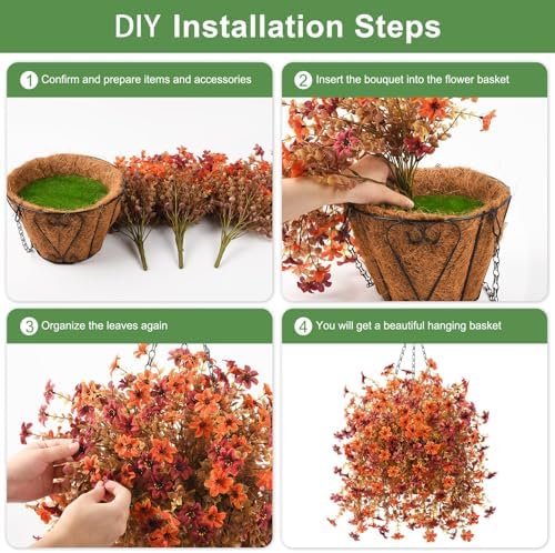 IINQCMY Artificial Flowers Fall Hanging Baskets Outdoors Fake Mums - Image 7