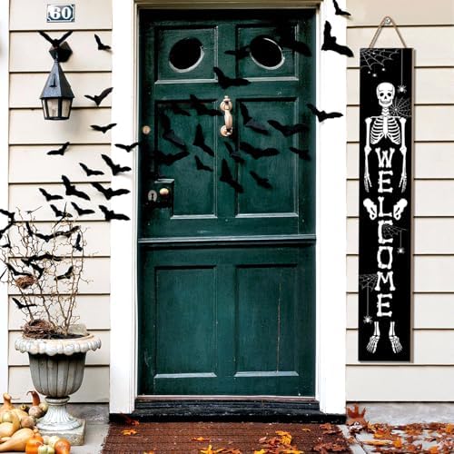 Halloween Porch Sign welcome Sign For Front Porch Skull Wooden Hanging or Standing Welcome Sign Yard Standing Decorative Signs Plaques for Front Door Farmhouse, Indoor/Outdoor Wall Décor47.2" - Image 2