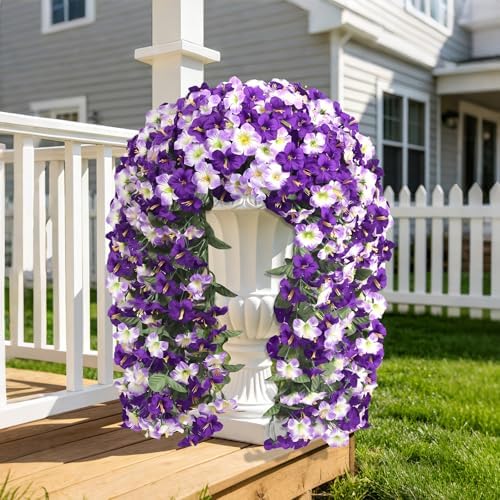 Artificial Hanging Flowers for Outdoors, 4PCS Morning Glory Faux Silk Vines - Image 2