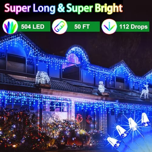 50FT 504 LED Outdoor Christmas Lights - 112 Ice Drops, 12 Pro Modes - Image 2