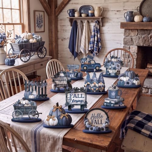12 Pcs Fall Blue Decor for Home Blue Pumpkin Maple Leaf Table Centerpiece - Image 6