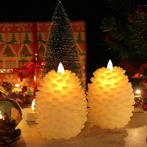 Wondise Pine Cone Flameless Flickering Candles with Remote and Timer - Image 5