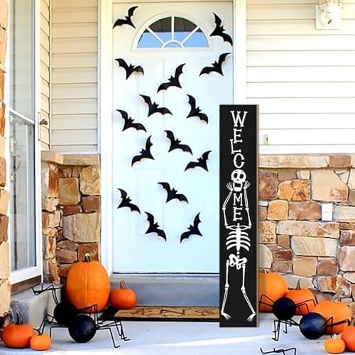 Halloween Porch Sign Boo Sign For Front Porch Skull Wooden Vertical Welcome Sign Yard Standing Decorative Signs Plaques for Front Door Farmhouse Outdoor Indoor Welcome Sign Wall Decor 47.2"H - Image 4