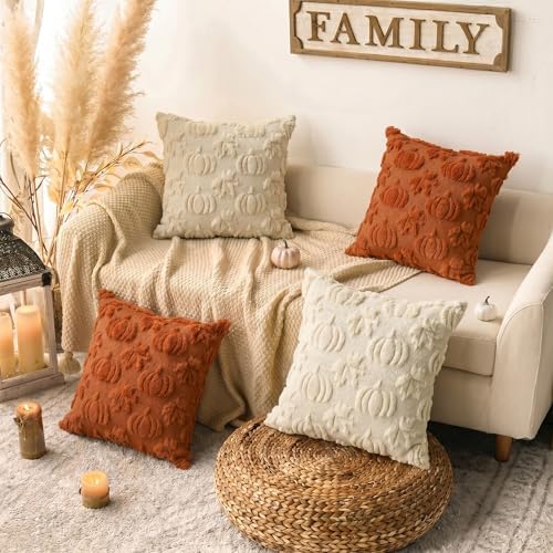 AVOIN colorlife Caramel Beige Pumpkin Fall Throw Pillow Covers 18x18 Inch - Image 2