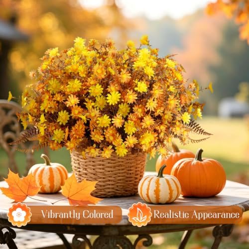 36pcs Fall Fake Flowers for Outdoor Realistic Artificial Flowers for Outdoor UV Resistant Faux Mums Plastic Autumn Flowers No Easy Fade Fall Thanksgiving Fall Flowers for Porch ＆Planter - Image 5