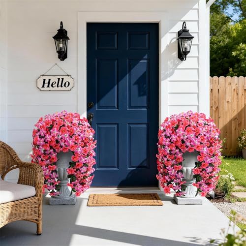 Ivydale Artificial Hanging Flowers for Outdoors, Faux Morning Glory 2Pcs UV & Fading Resistant Silk Flower for Porch Patio Balcony Planter Yard (Rose Red) - Image 6