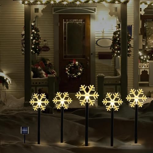 5 Pack Christmas Solar Pathway Lights, Snowflake Outdoor Decorations - Image 6