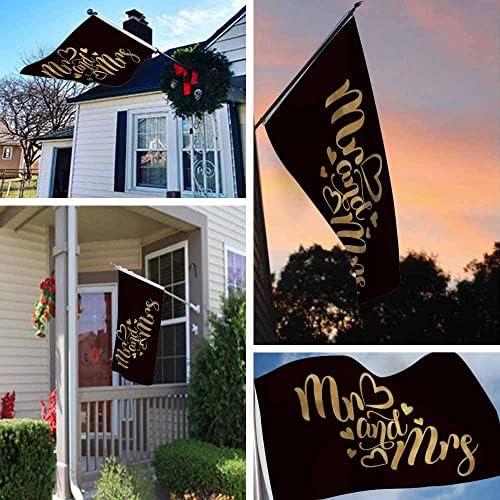 Yekiua Mr And Mrs Flag 3X5 Gold Glitter Romantic Lettering UV Fade Resistant Vivid Color - Canvas Header Double Stitched Flag With Brass Grommets Black - Image 6