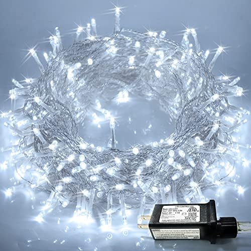 JMEXSUSS 300 LED White Christmas Lights Plug in Clear Wire by JMEXSUSS