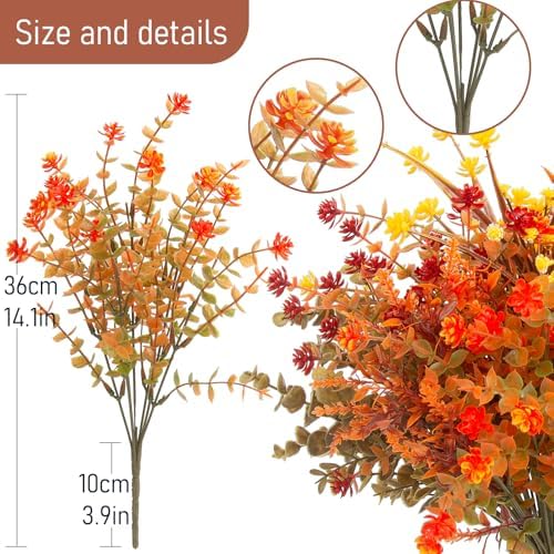 Hananona 12 Pcs UV Resistant Artificial Fall Flowers Outdoors, Orange - Image 3